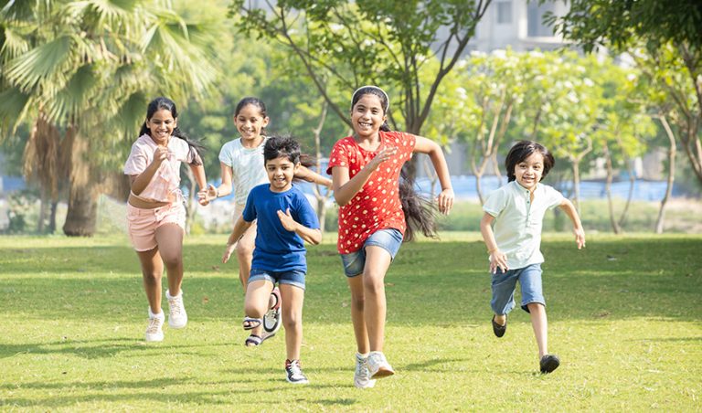 A group of children playing on the playground